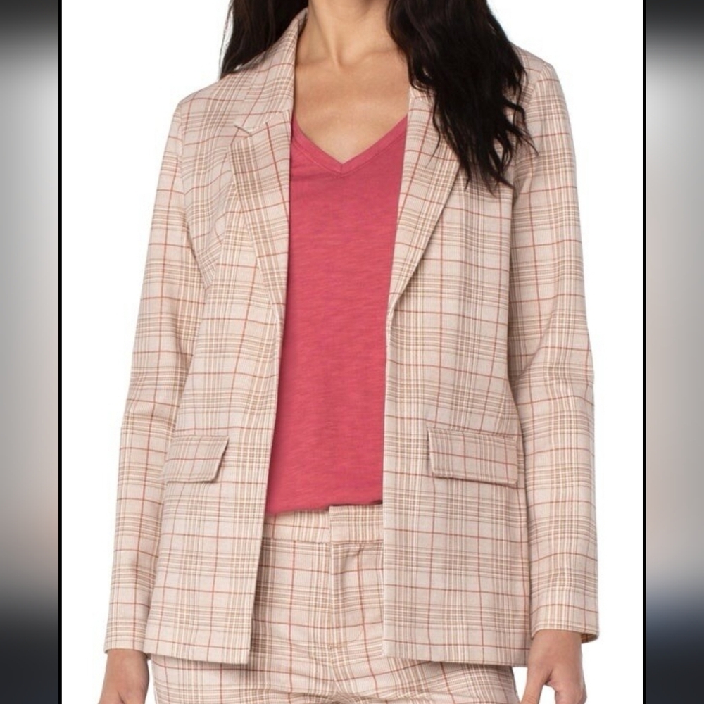 Plaid Blazer in Beige and Pink - Women's Jacket